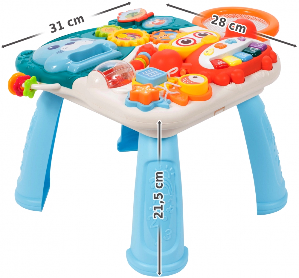 Chodzik Pchacz Stolik Edukacyjny Panel Koszyk 5W1 - Niebieski