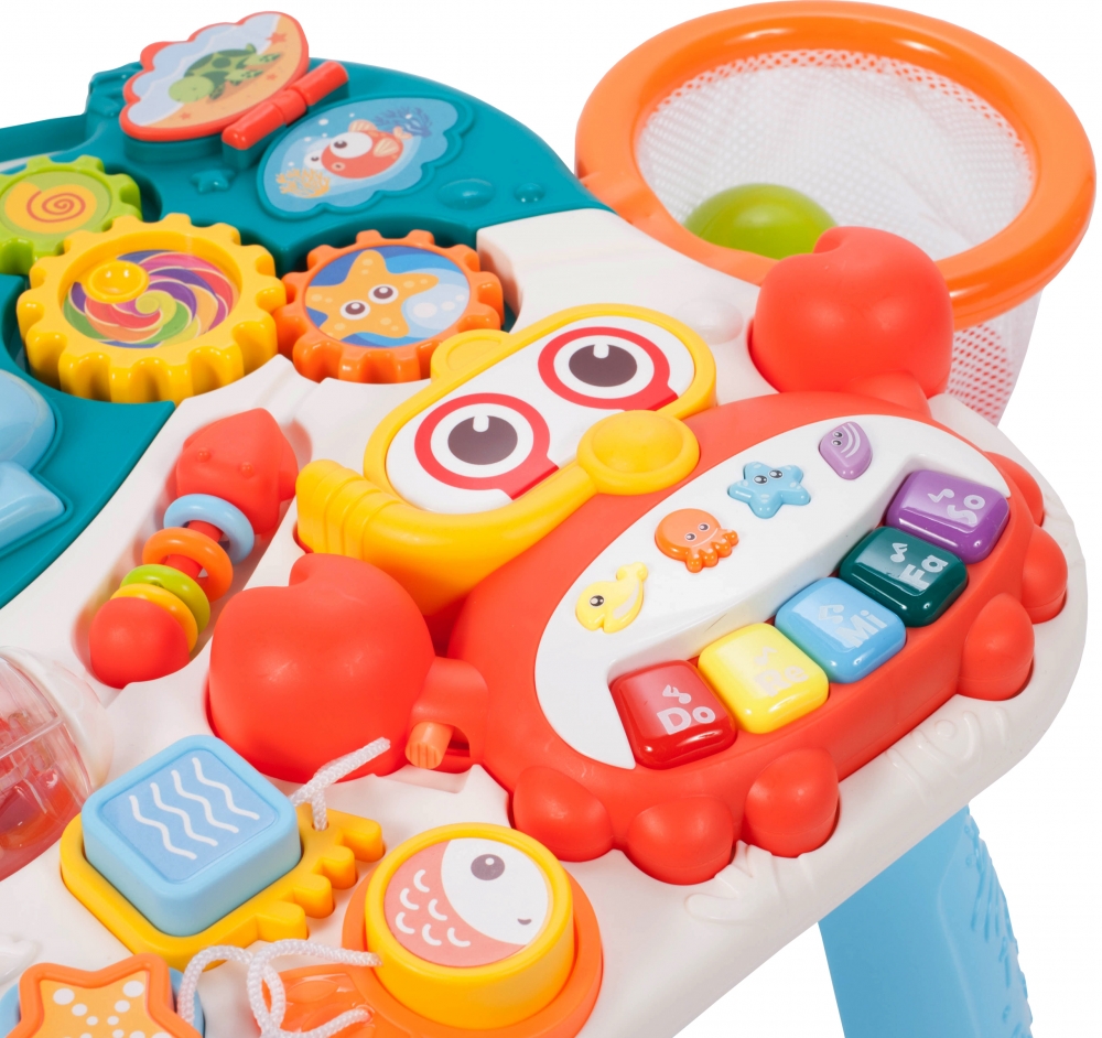 Chodzik Pchacz Stolik Edukacyjny Panel Koszyk 5W1 - Niebieski