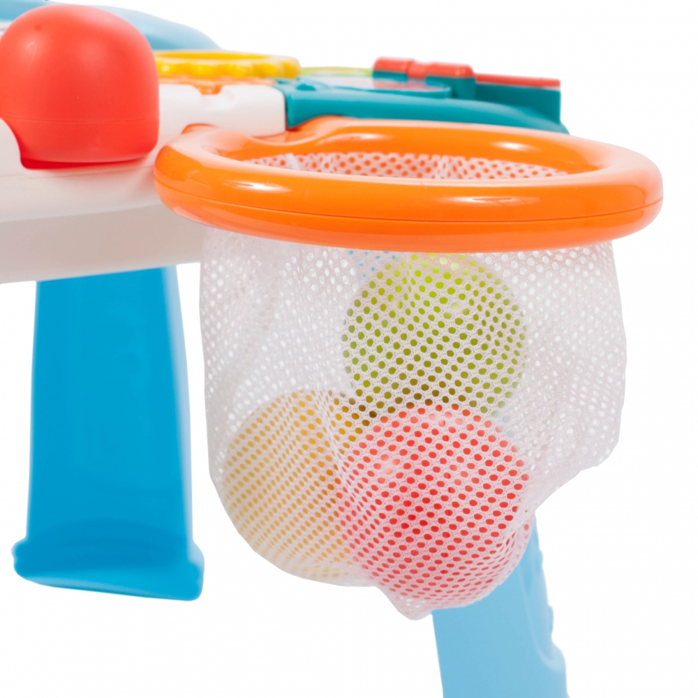 Chodzik Pchacz Stolik Edukacyjny Panel Koszyk 5W1 - Niebieski