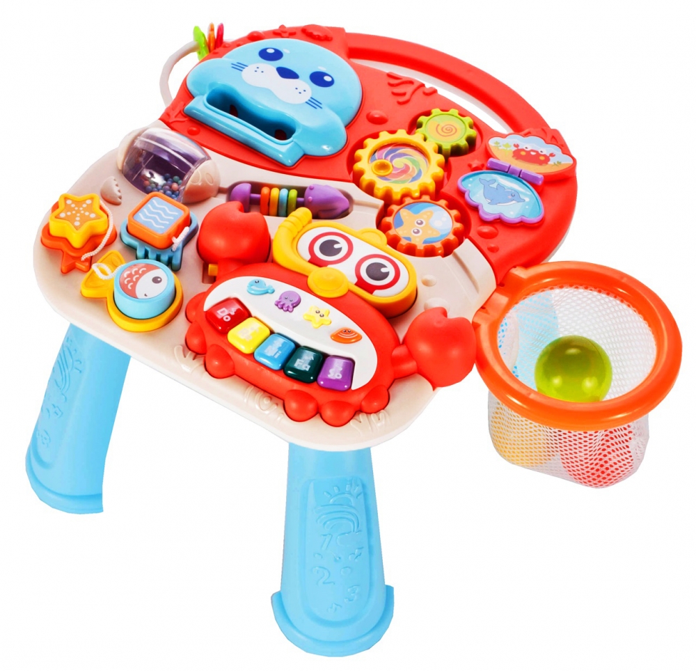 Chodzik Pchacz Stolik Edukacyjny Panel Koszyk 5W1 - Czerwony