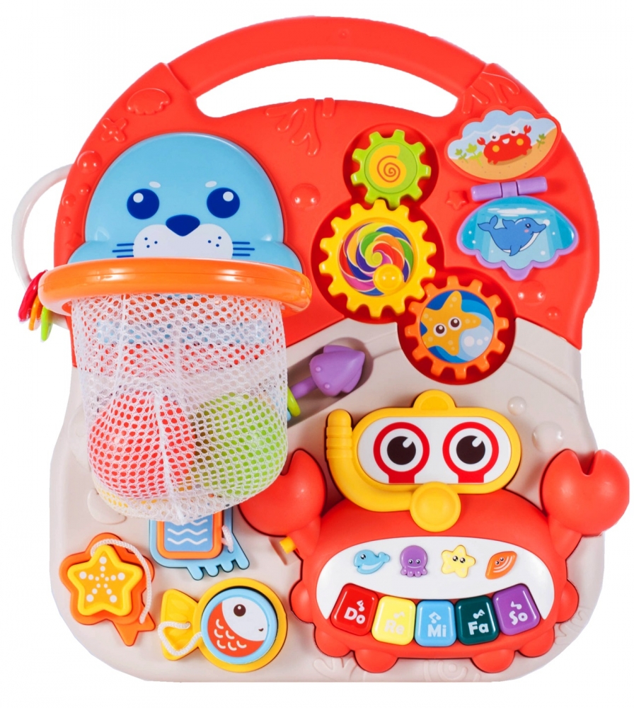 Chodzik Pchacz Stolik Edukacyjny Panel Koszyk 5W1 - Czerwony