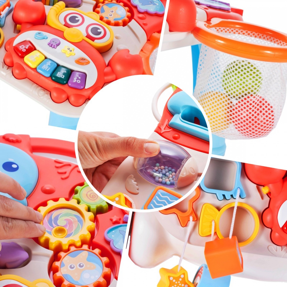 Chodzik Pchacz Stolik Edukacyjny Panel Koszyk 5W1 - Czerwony