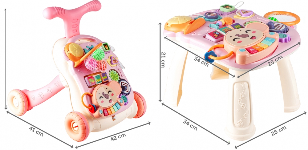Chodzik Pchacz Stolik Edukcyjny Panel Pianinko 5w1 Różowy