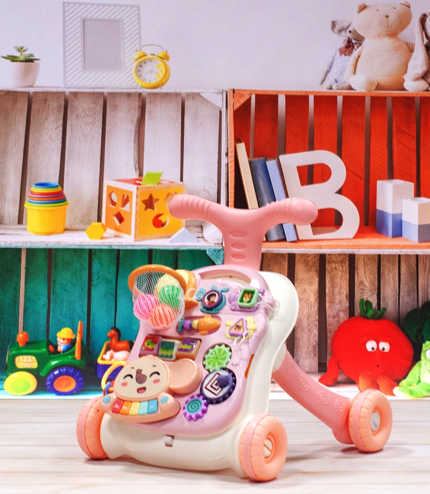 Chodzik Pchacz Stolik Edukcyjny Panel Pianinko 5w1 Różowy