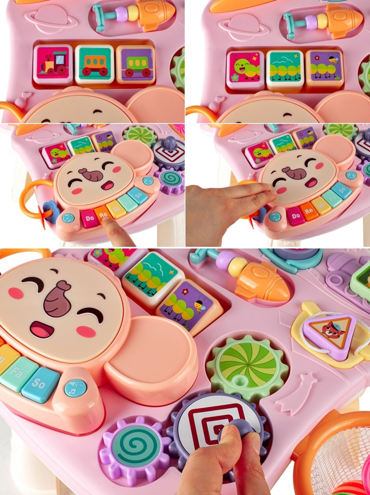 Chodzik Pchacz Stolik Edukcyjny Panel Pianinko 5w1 Różowy