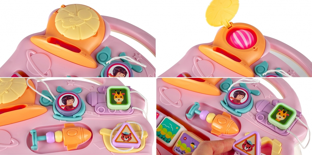 Chodzik Pchacz Stolik Edukcyjny Panel Pianinko 5w1 Różowy