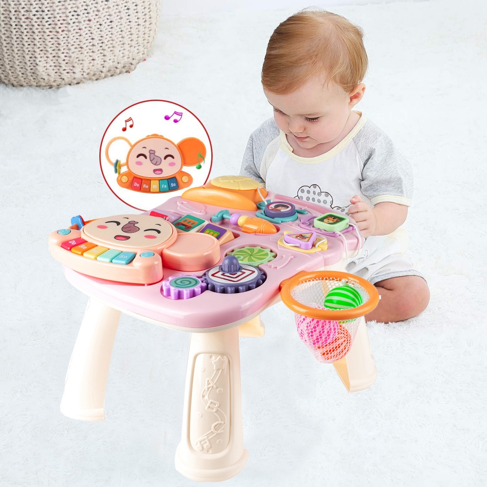 Chodzik Pchacz Stolik Edukcyjny Panel Pianinko 5w1 Różowy