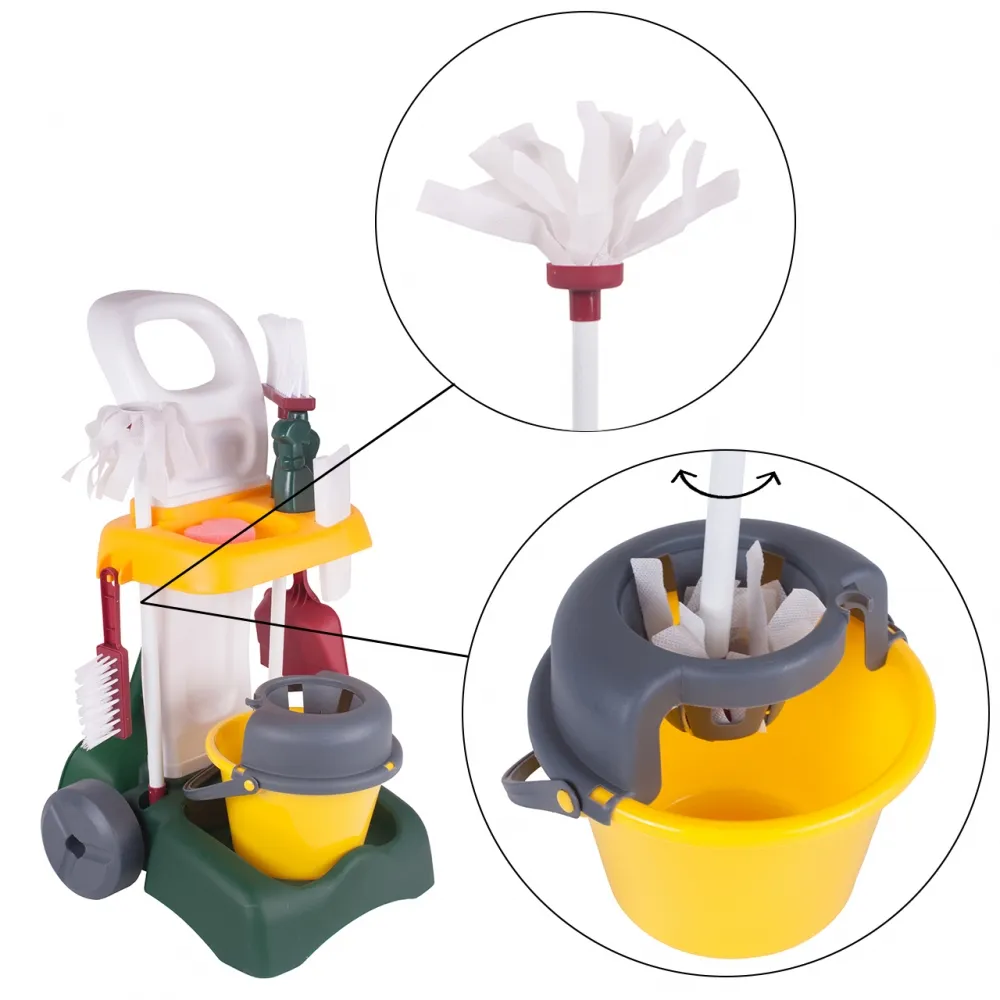 Zestaw Do Sprzątania Dla Dzieci Z Mopem Zmiotką i Akcesoriami na Wózku