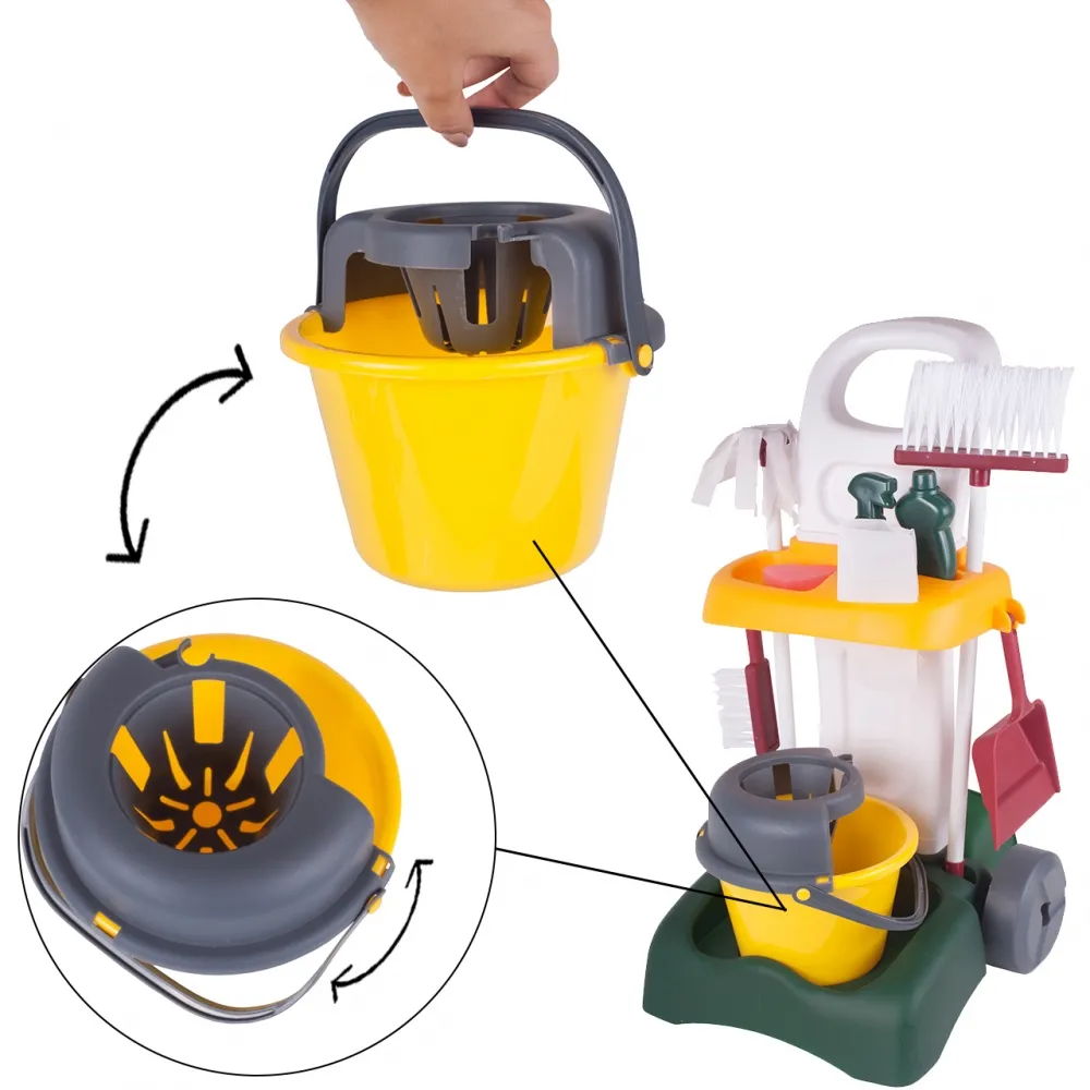 Zestaw Do Sprzątania Dla Dzieci Z Mopem Zmiotką i Akcesoriami na Wózku