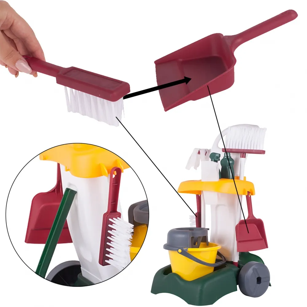 Zestaw Do Sprzątania Dla Dzieci Z Mopem Zmiotką i Akcesoriami na Wózku