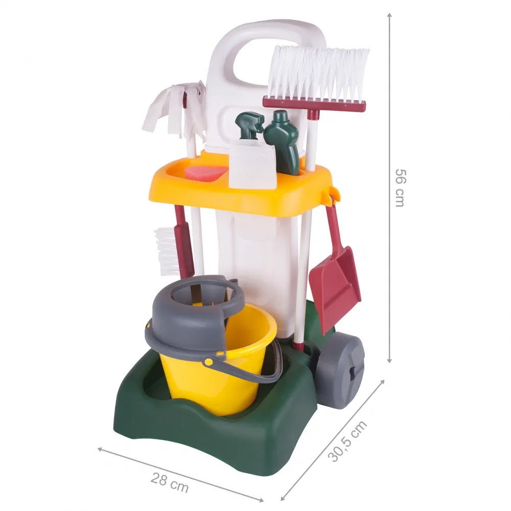 Zestaw Do Sprzątania Dla Dzieci Z Mopem Zmiotką i Akcesoriami na Wózku