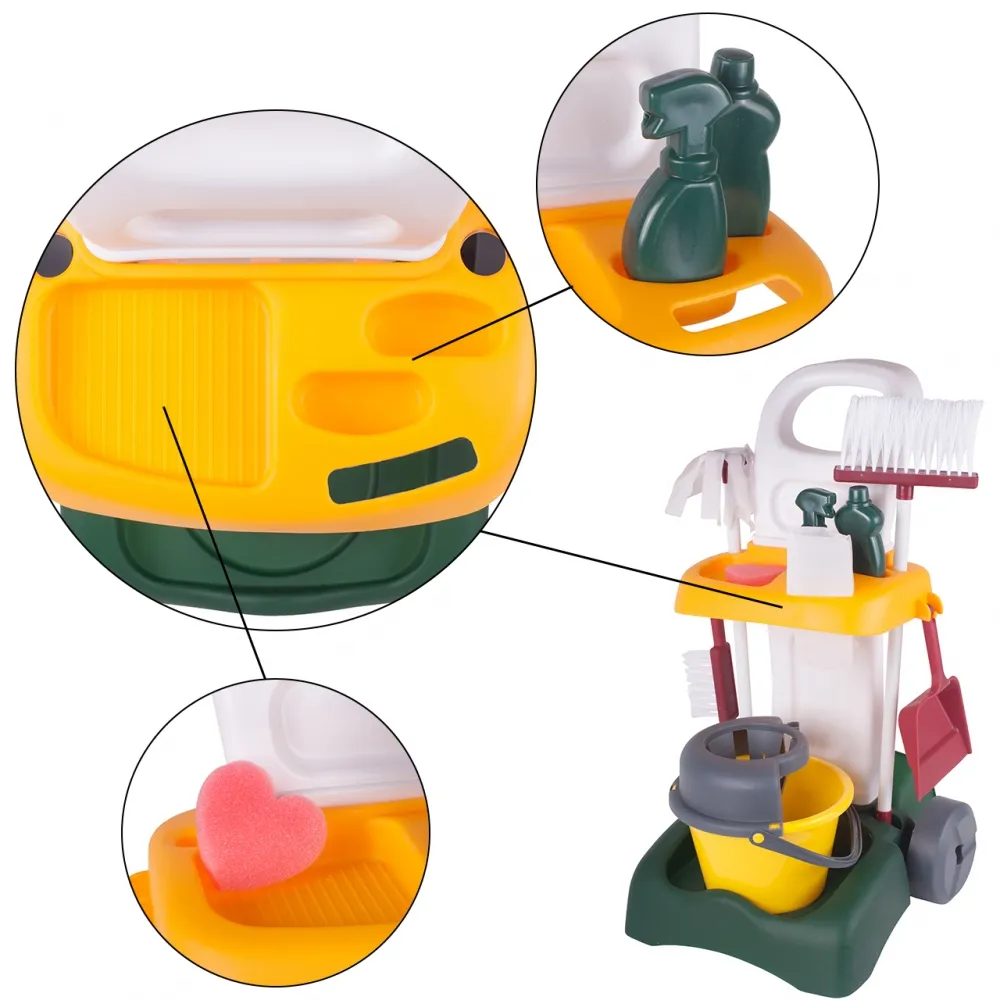 Zestaw Do Sprzątania Dla Dzieci Z Mopem Zmiotką i Akcesoriami na Wózku