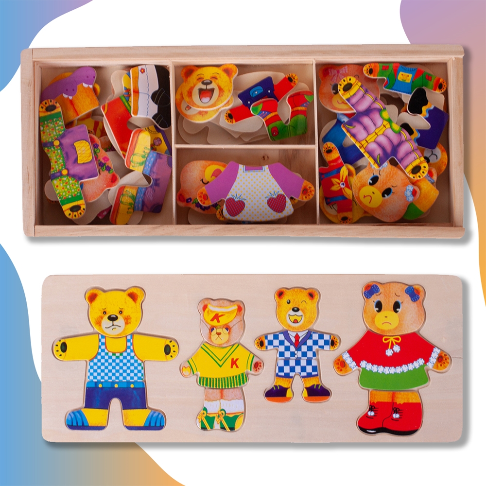 Ubieranie Misia Klocki Drewniane Układanka