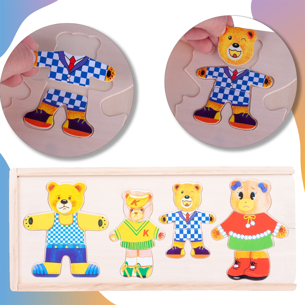 Ubieranie Misia Klocki Drewniane Układanka