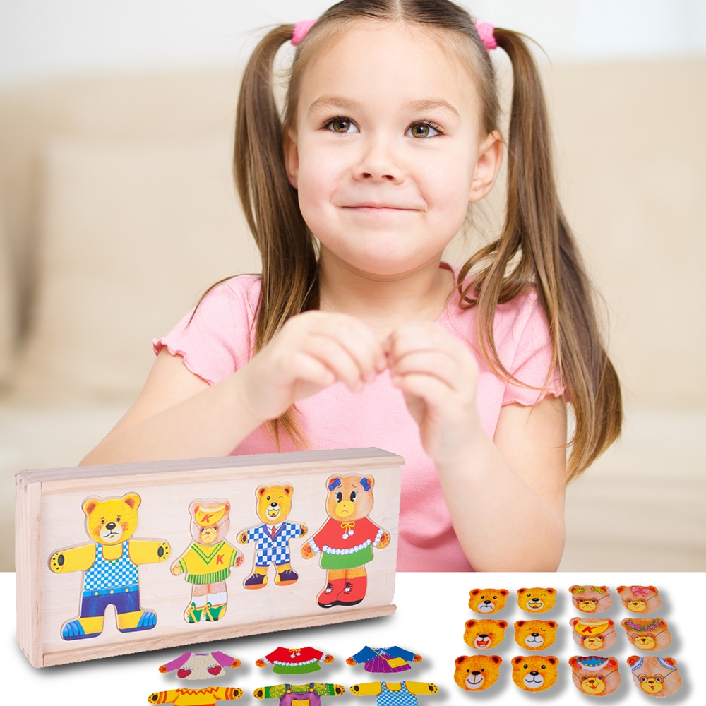 Ubieranie Misia Klocki Drewniane Układanka