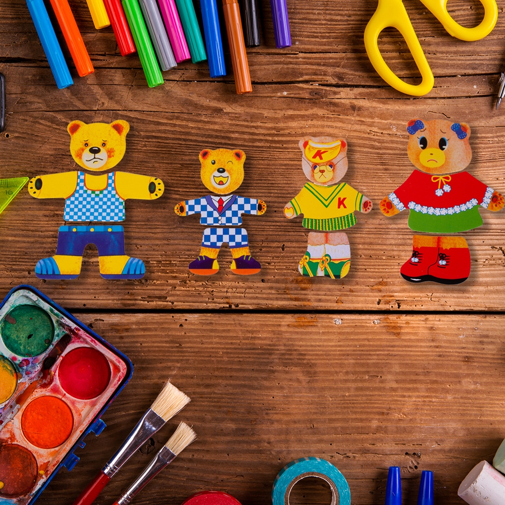 Ubieranie Misia Klocki Drewniane Układanka