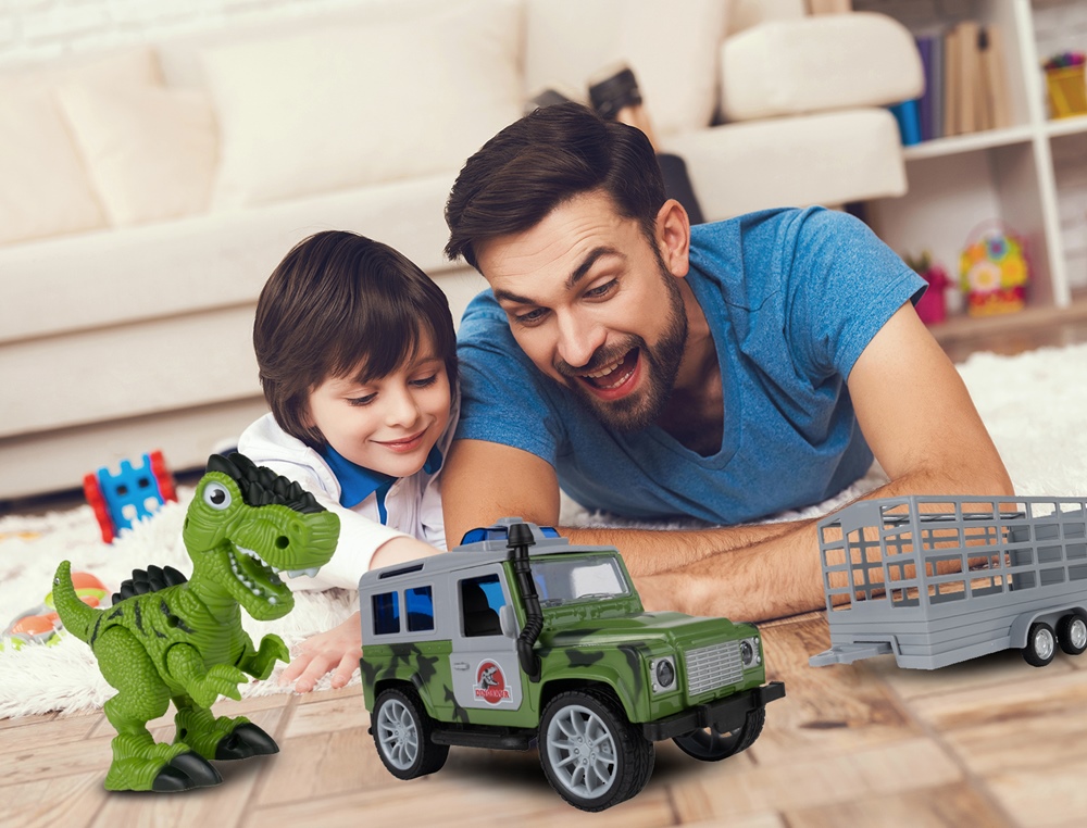 Auto z Napędem JEEP z Przyczepką i Dinozaurem
