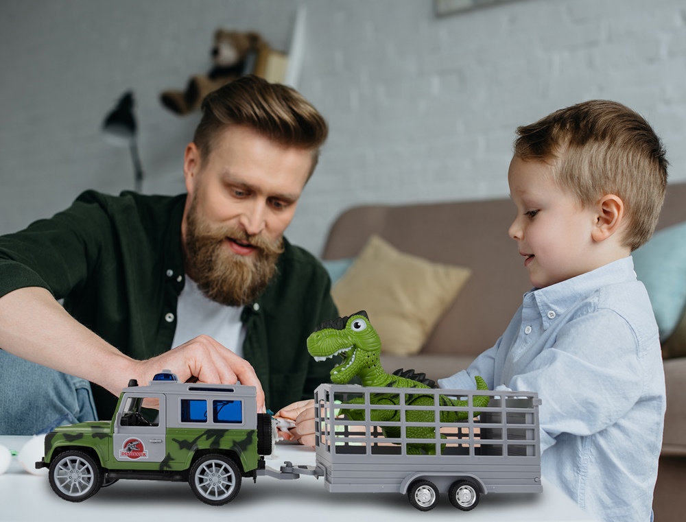 Auto z Napędem JEEP z Przyczepką i Dinozaurem