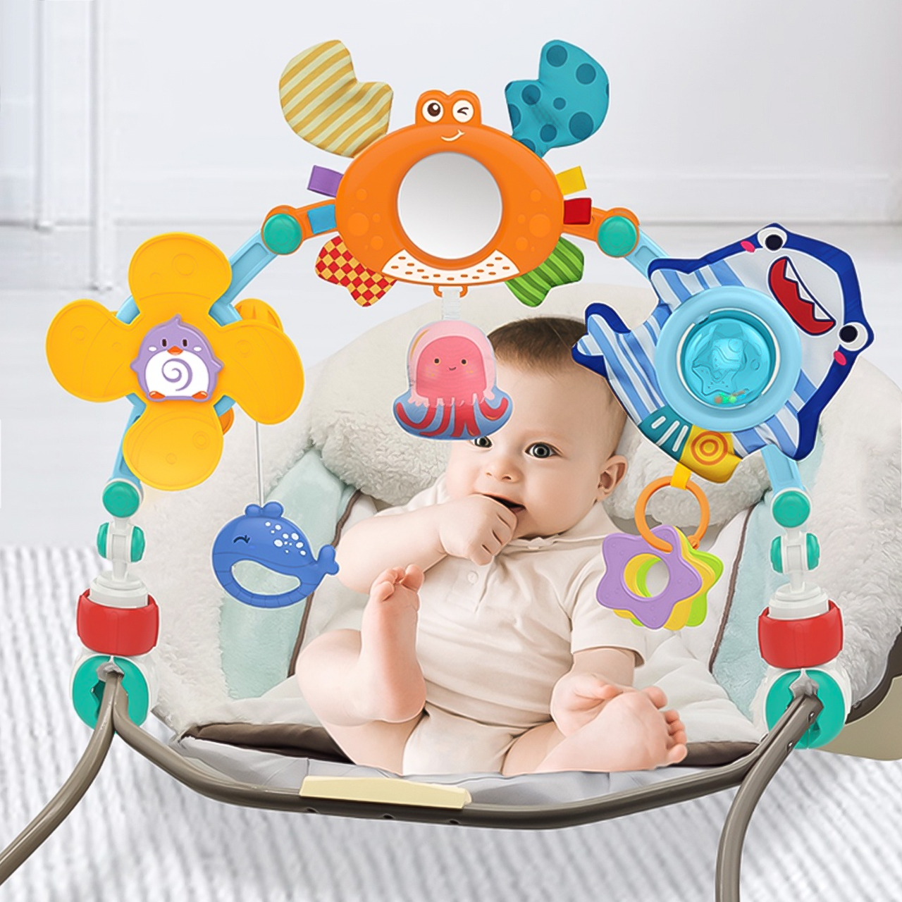 Pałąk Łuk z Zabawkami do Łóżeczka Wózka Zwierzątka