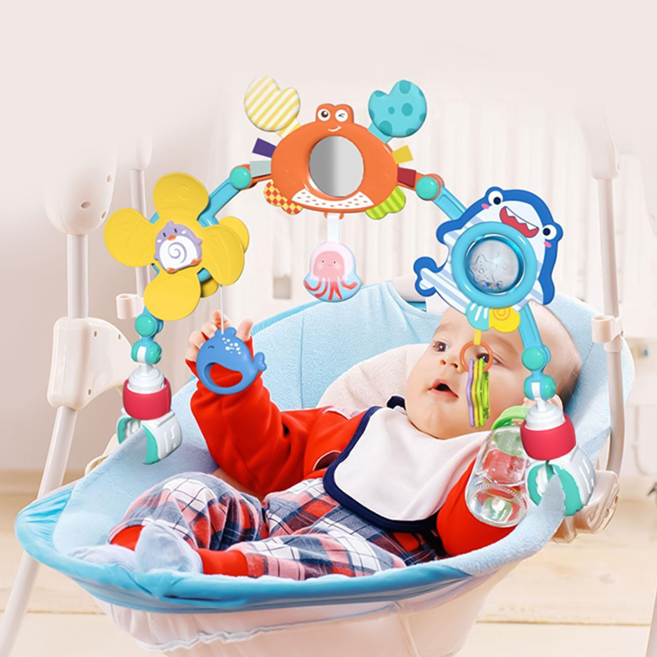 Pałąk Łuk z Zabawkami do Łóżeczka Wózka Zwierzątka