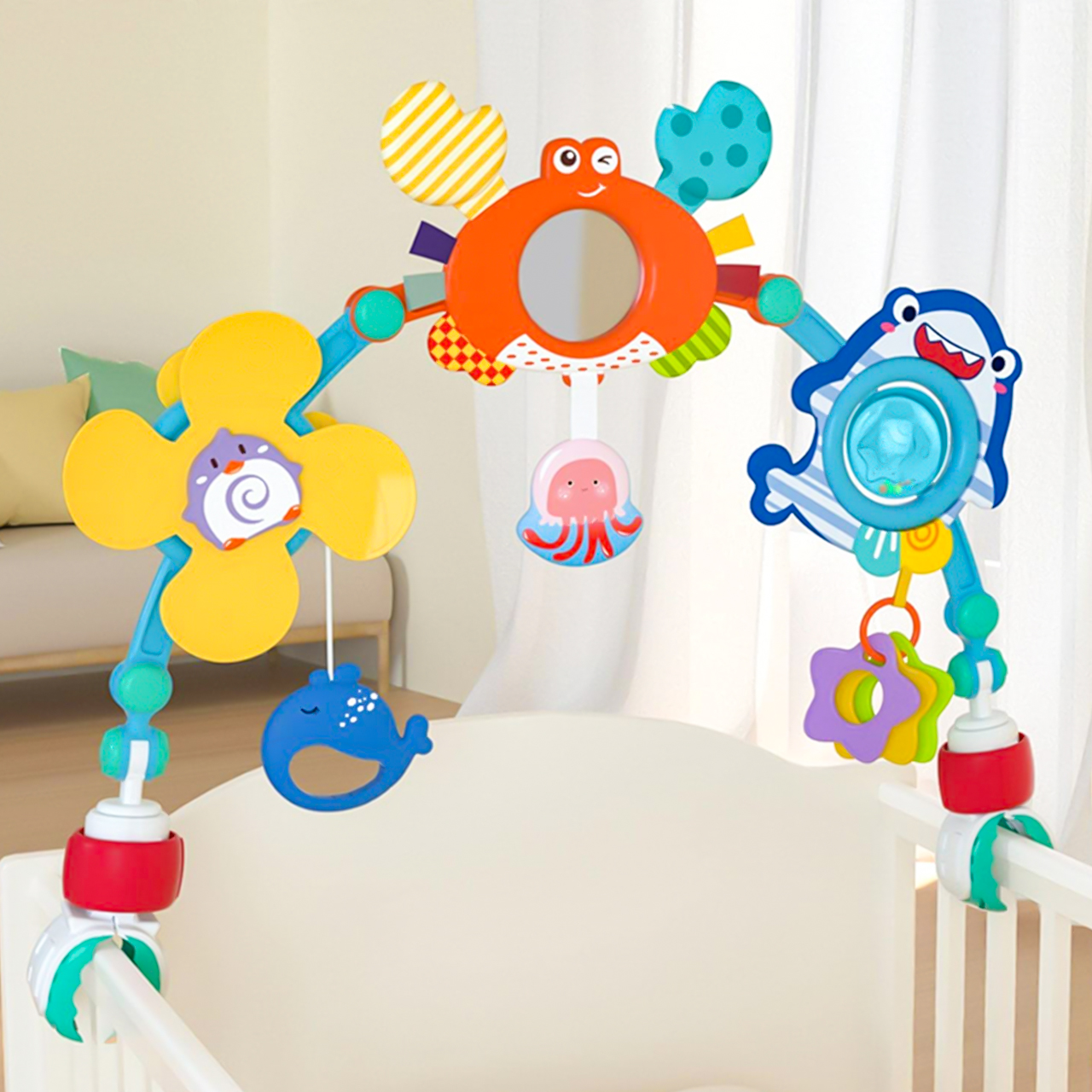 Pałąk Łuk z Zabawkami do Łóżeczka Wózka Zwierzątka