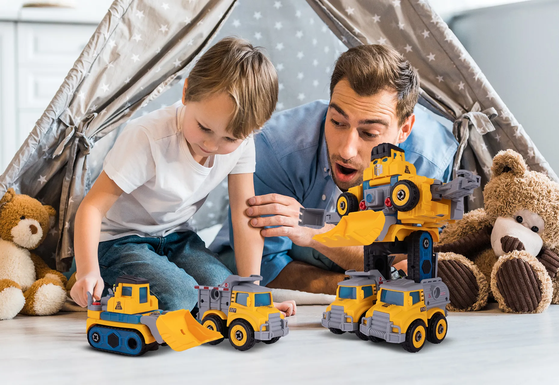 Robot Transformujący W Autka Budowlane 5 Sztuk