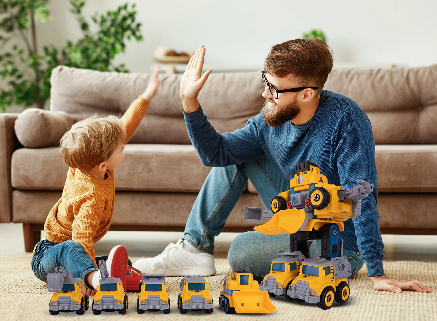 Robot Transformujący W Autka Budowlane 5 Sztuk