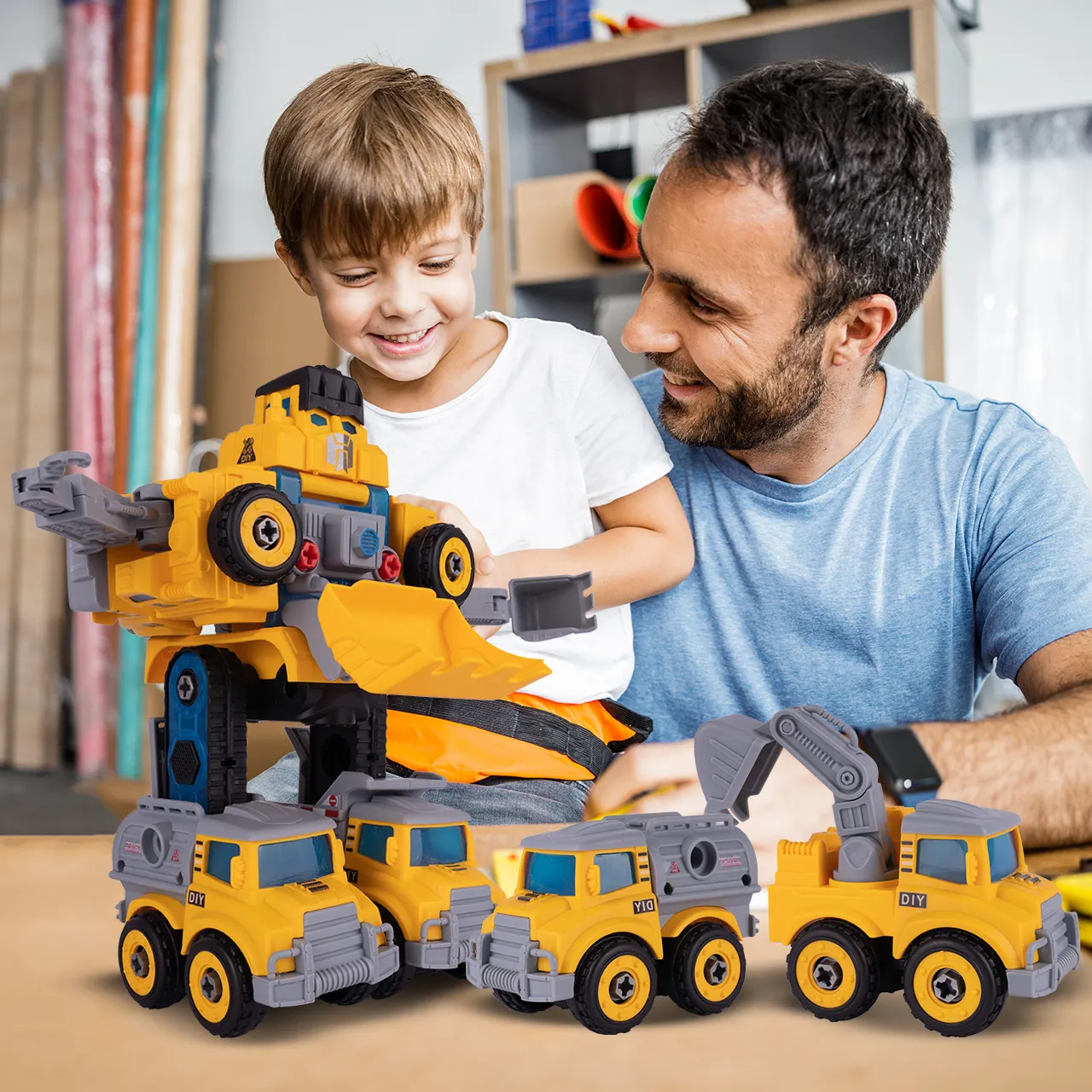 Robot Transformujący W Autka Budowlane 5 Sztuk