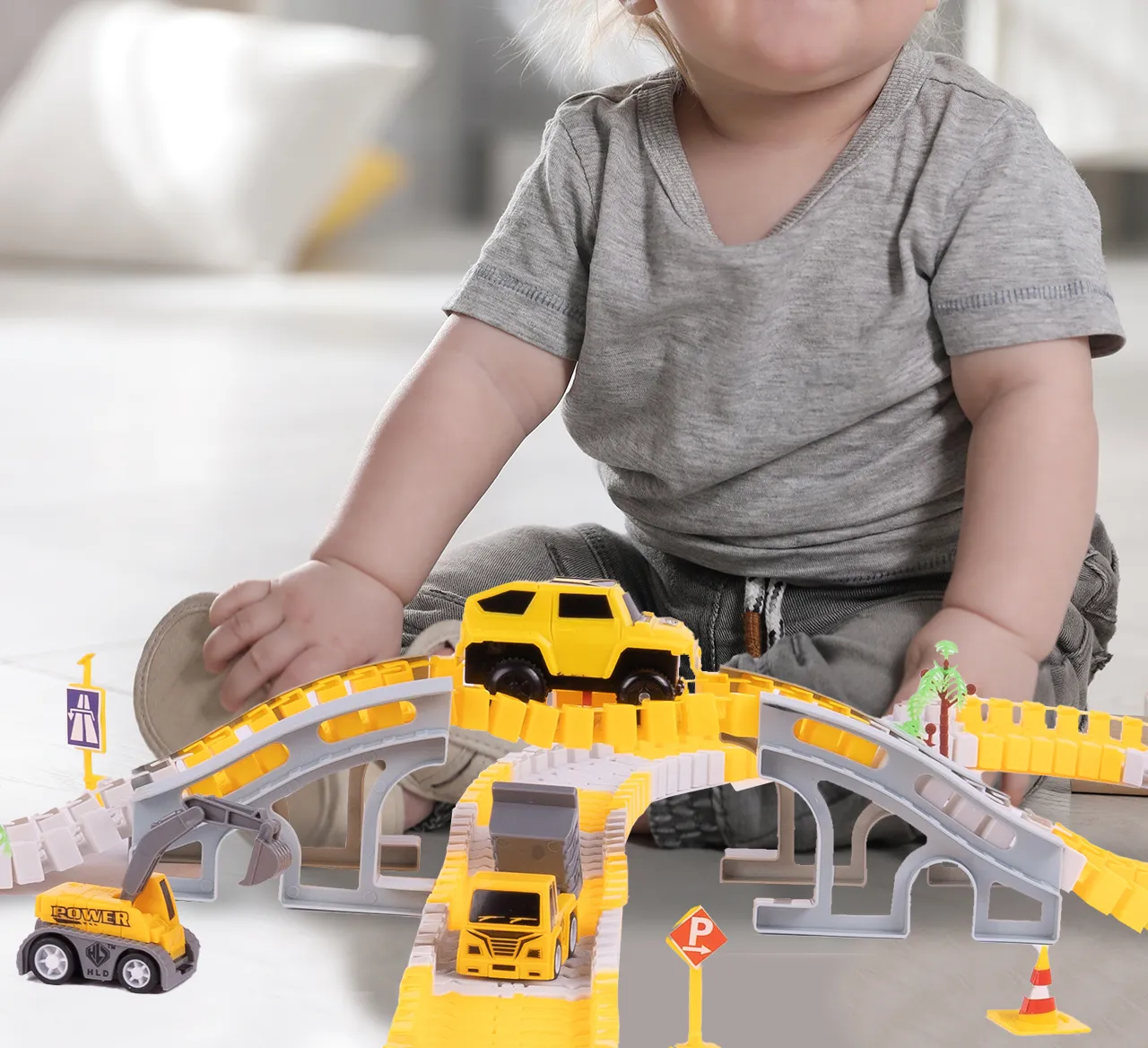 Kolejka Tor Samochodowy Auta Budowlane 255 elementów