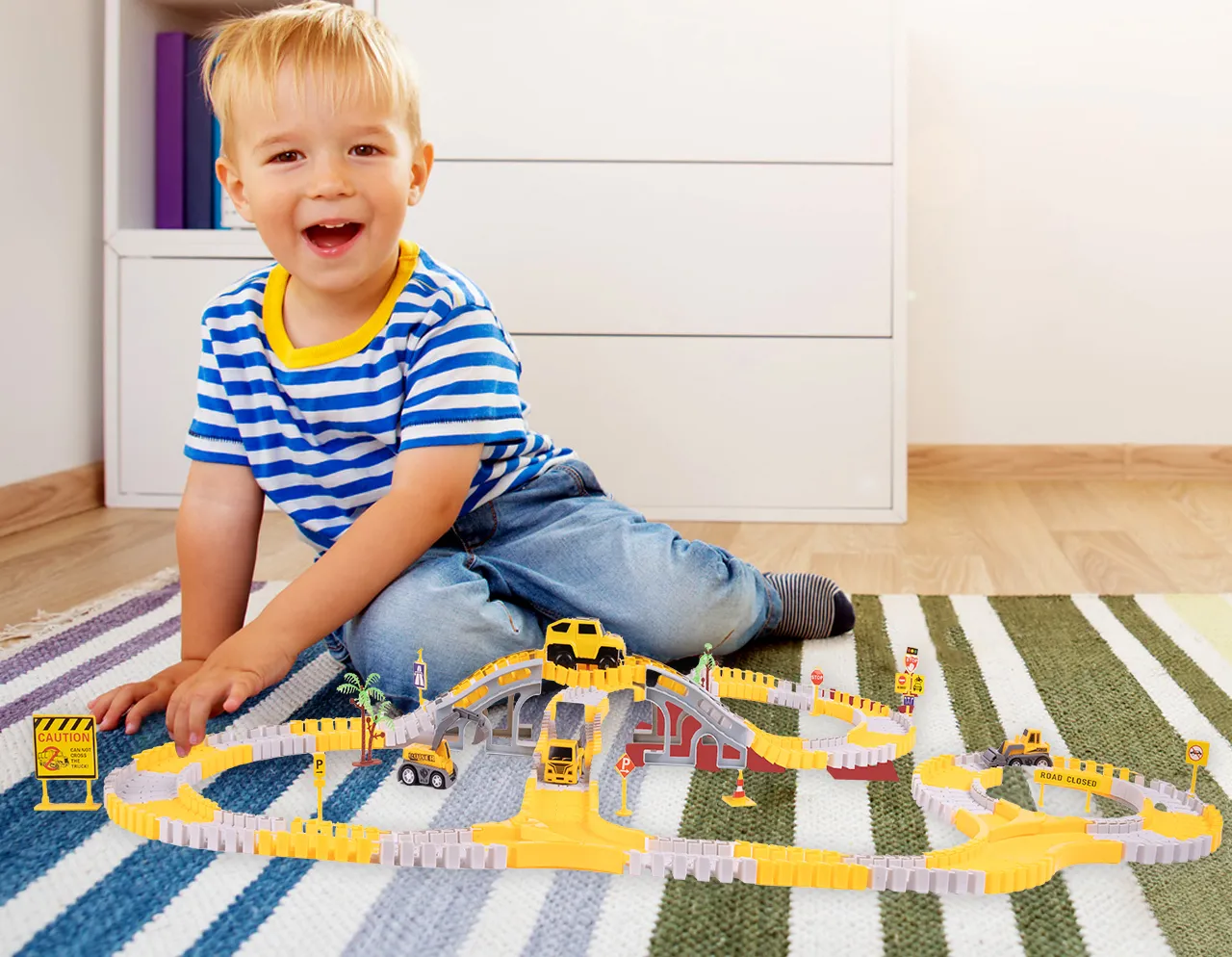 Kolejka Tor Samochodowy Auta Budowlane 255 elementów