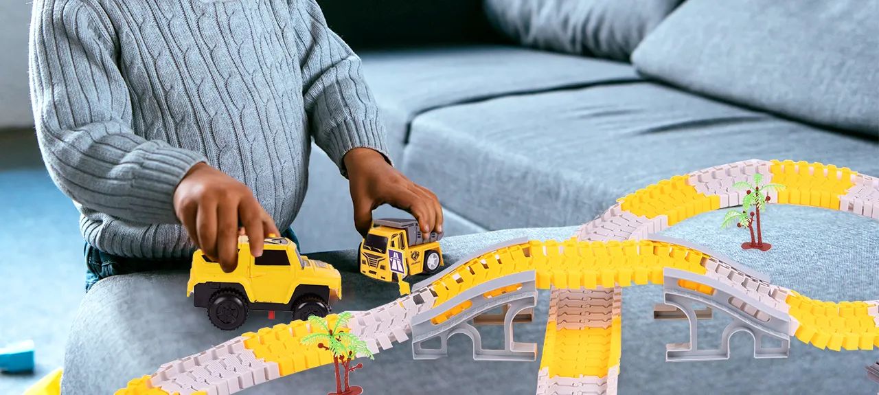 Kolejka Tor Samochodowy Auta Budowlane 255 elementów