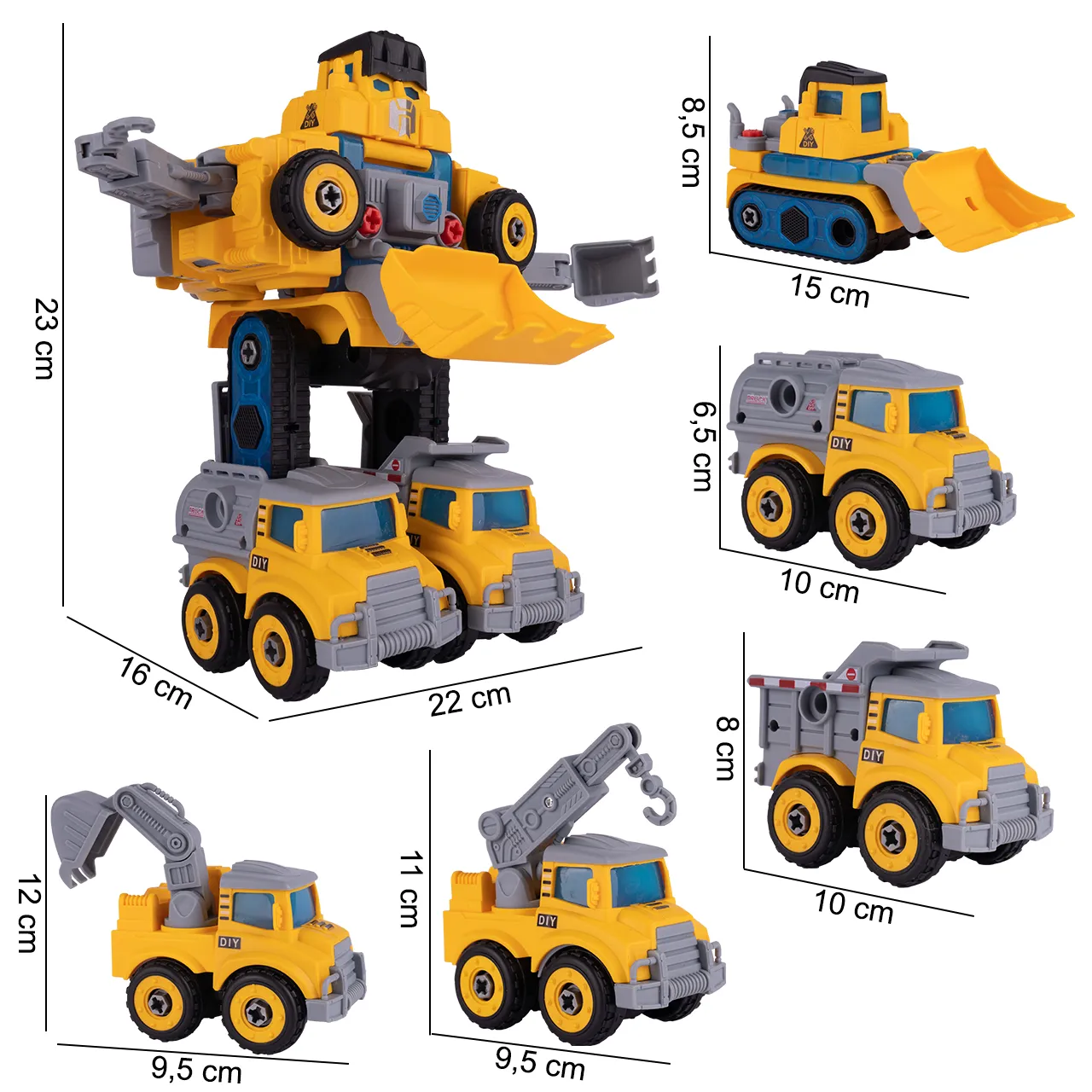 Robot Transformujący W Autka Budowlane 5 Sztuk