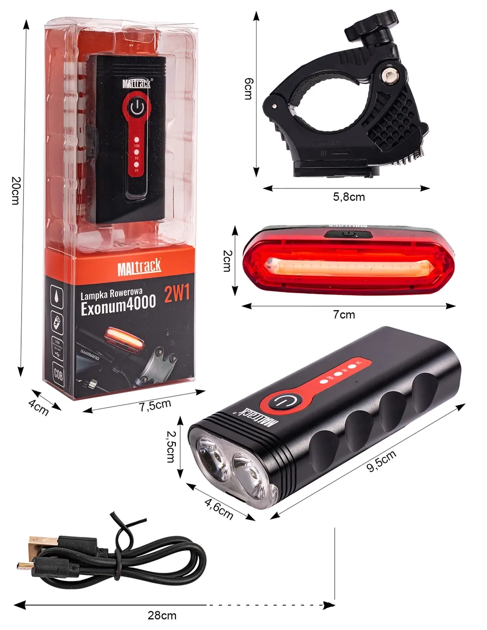 Lampka Rowerowa Przód + Tył LED 360 Wodoodporna