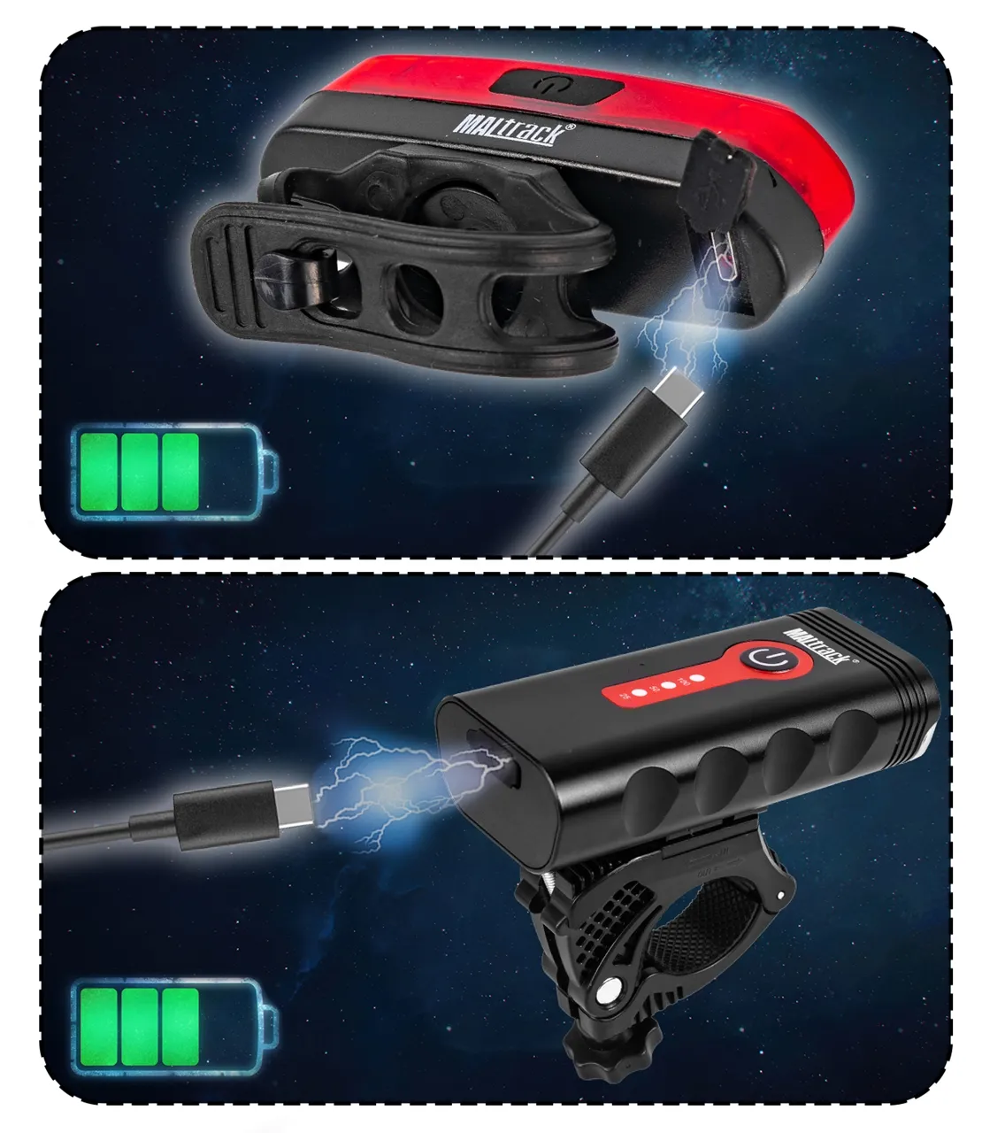 Lampka Rowerowa Przód + Tył LED 360 Wodoodporna