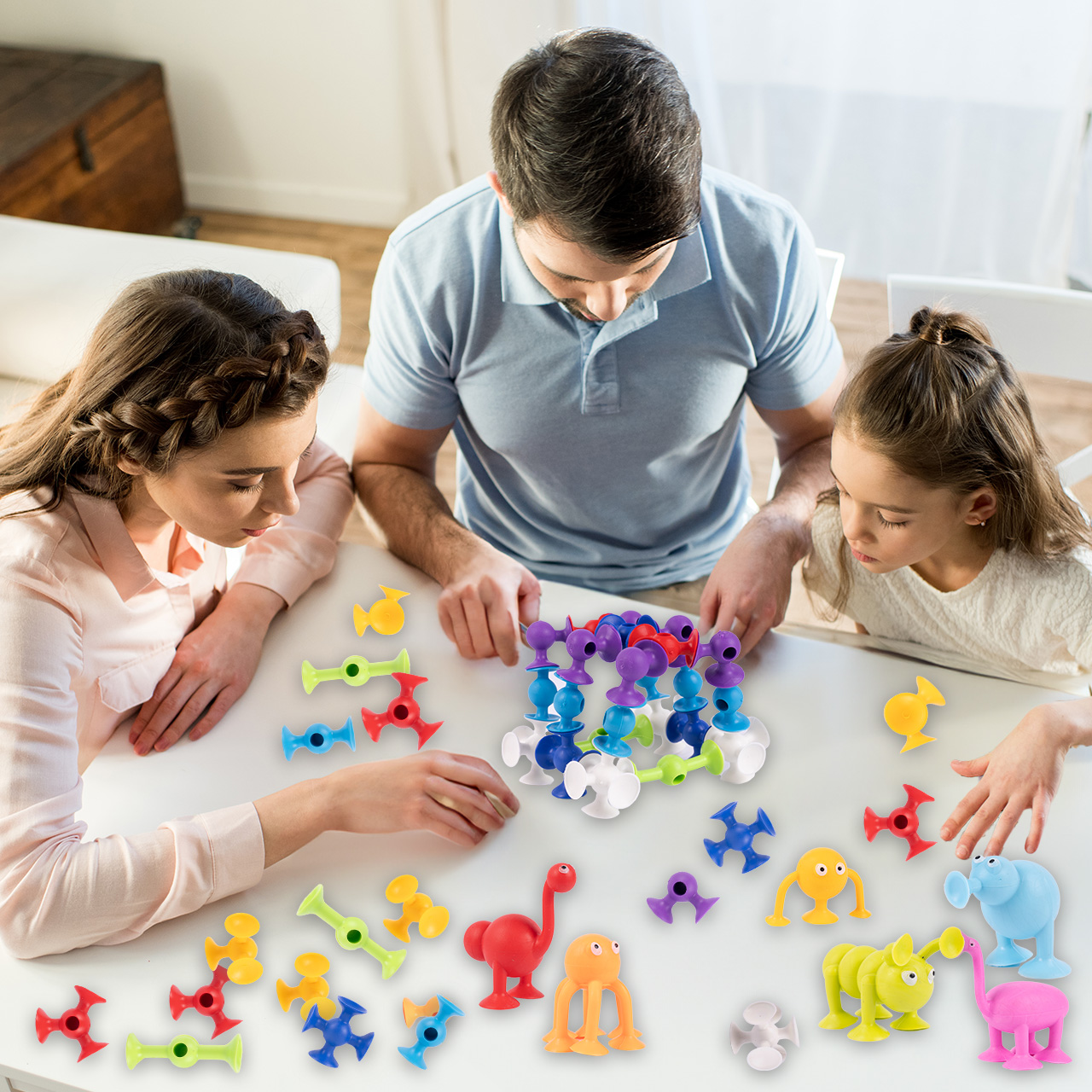 Klocki Przyssawki Konstrukcyjne Silikonowe Fat Brain 96 elementów