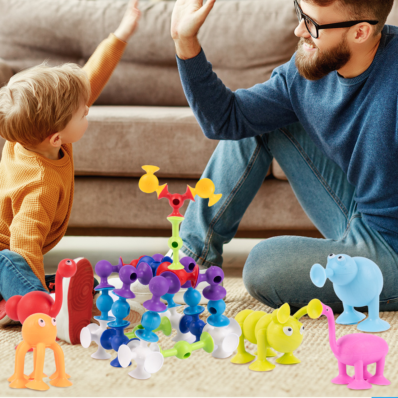 Klocki Przyssawki Konstrukcyjne Silikonowe Fat Brain 96 elementów