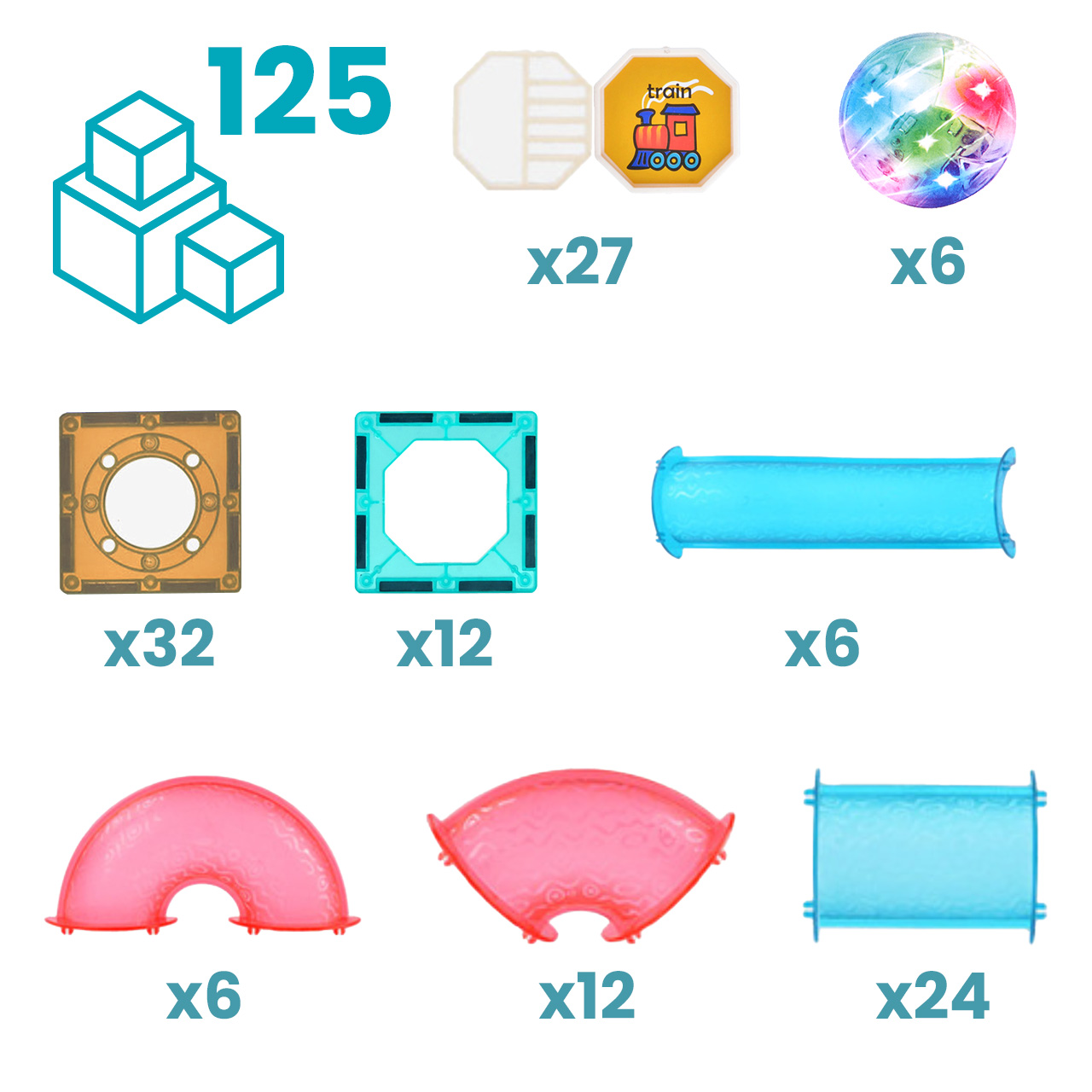 Klocki Magnetyczne 3D Świecące Konstrukcyjne Edukacyjne 125 elementów