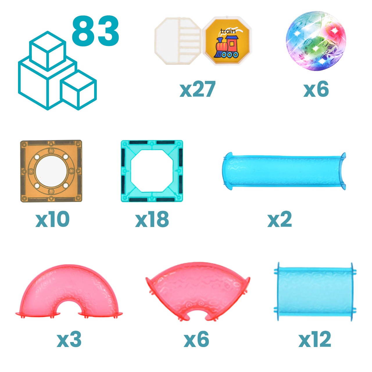 Klocki Magnetyczne 3D Świecące Konstrukcyjne Edukacyjne 83 elementy