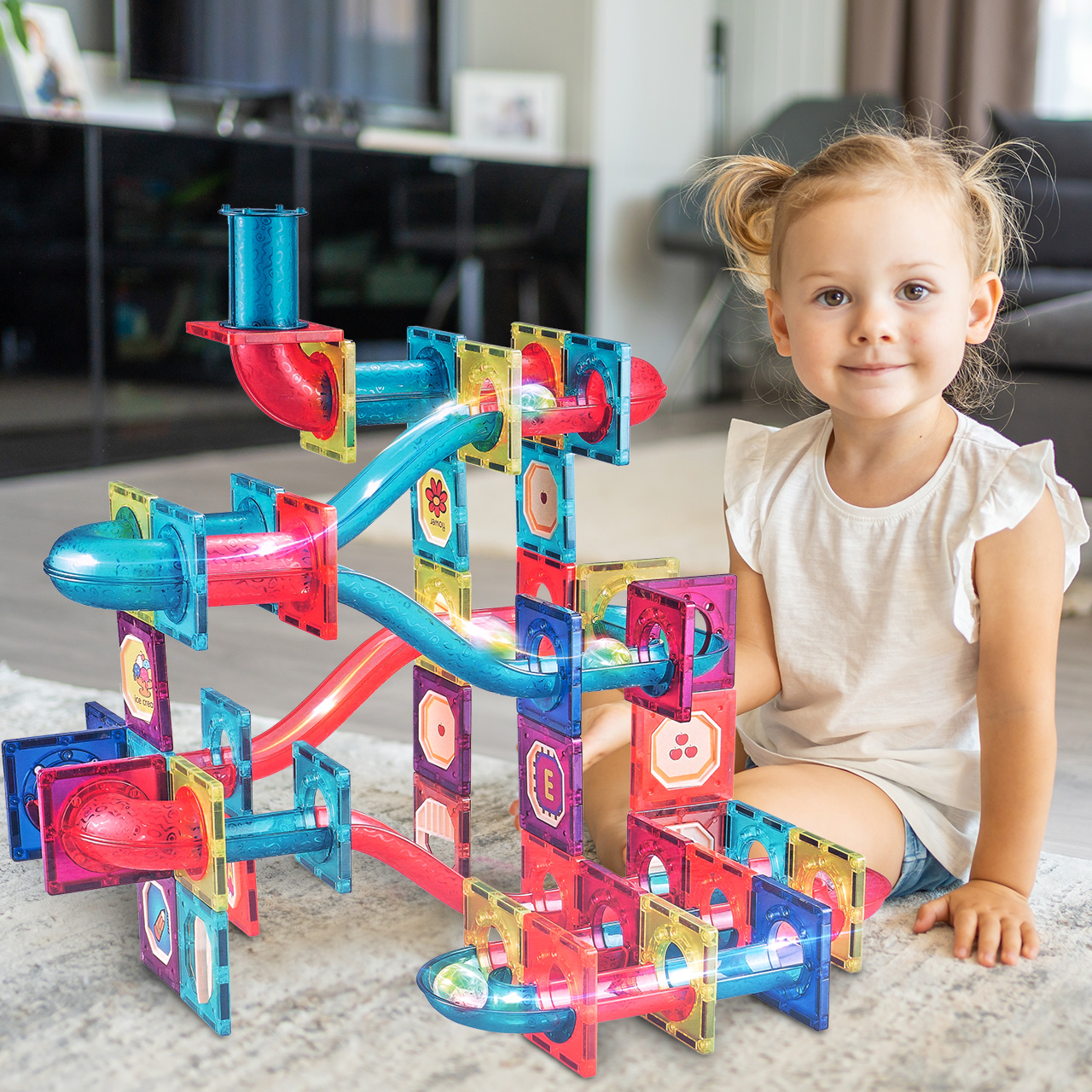 Klocki Magnetyczne 3D Świecące Konstrukcyjne Edukacyjne 125 elementów