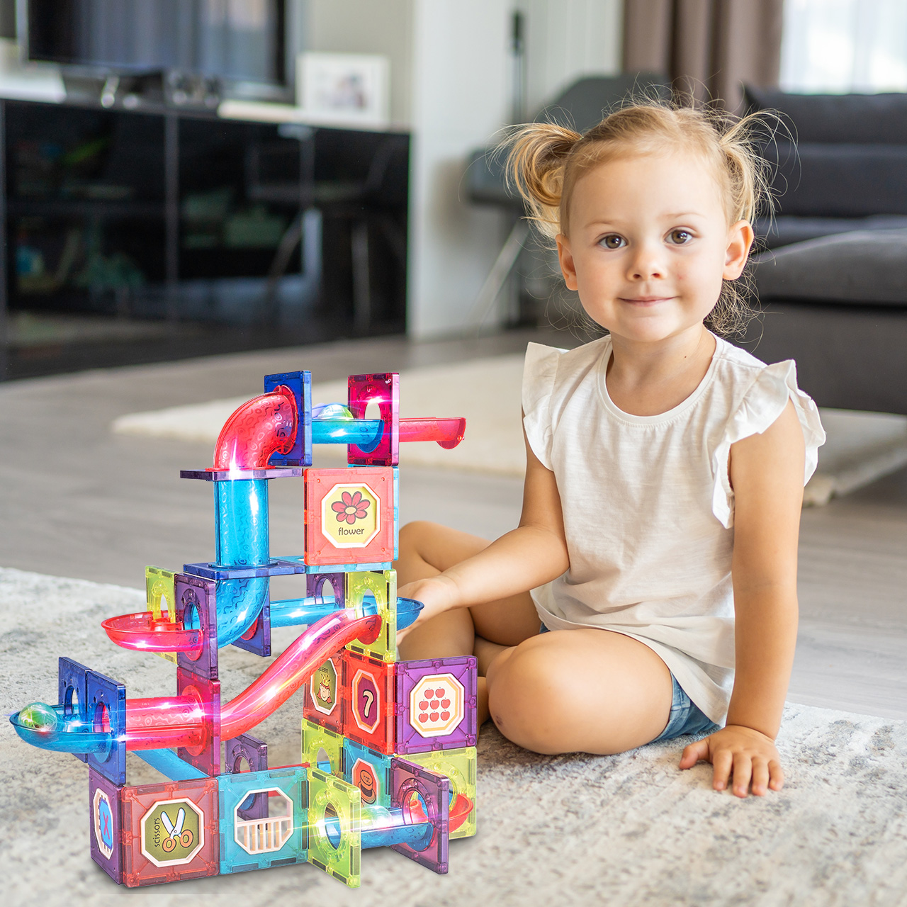 Klocki Magnetyczne 3D Świecące Konstrukcyjne Edukacyjne 83 elementy