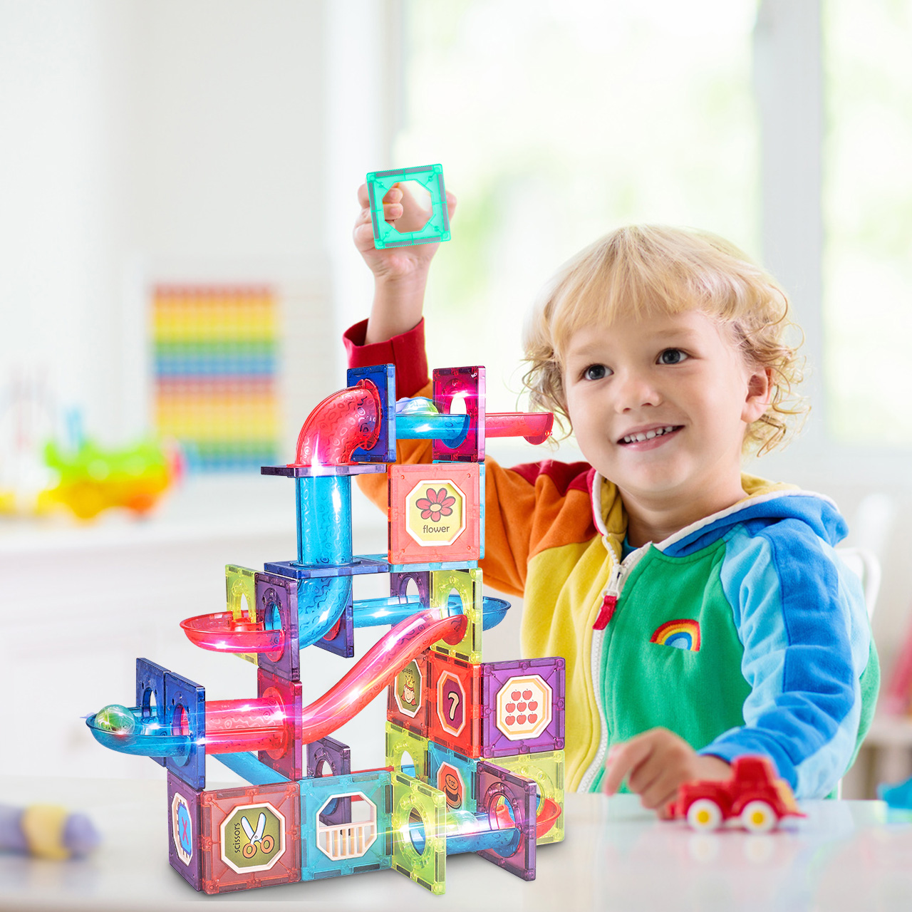 Klocki Magnetyczne 3D Świecące Konstrukcyjne Edukacyjne 83 elementy