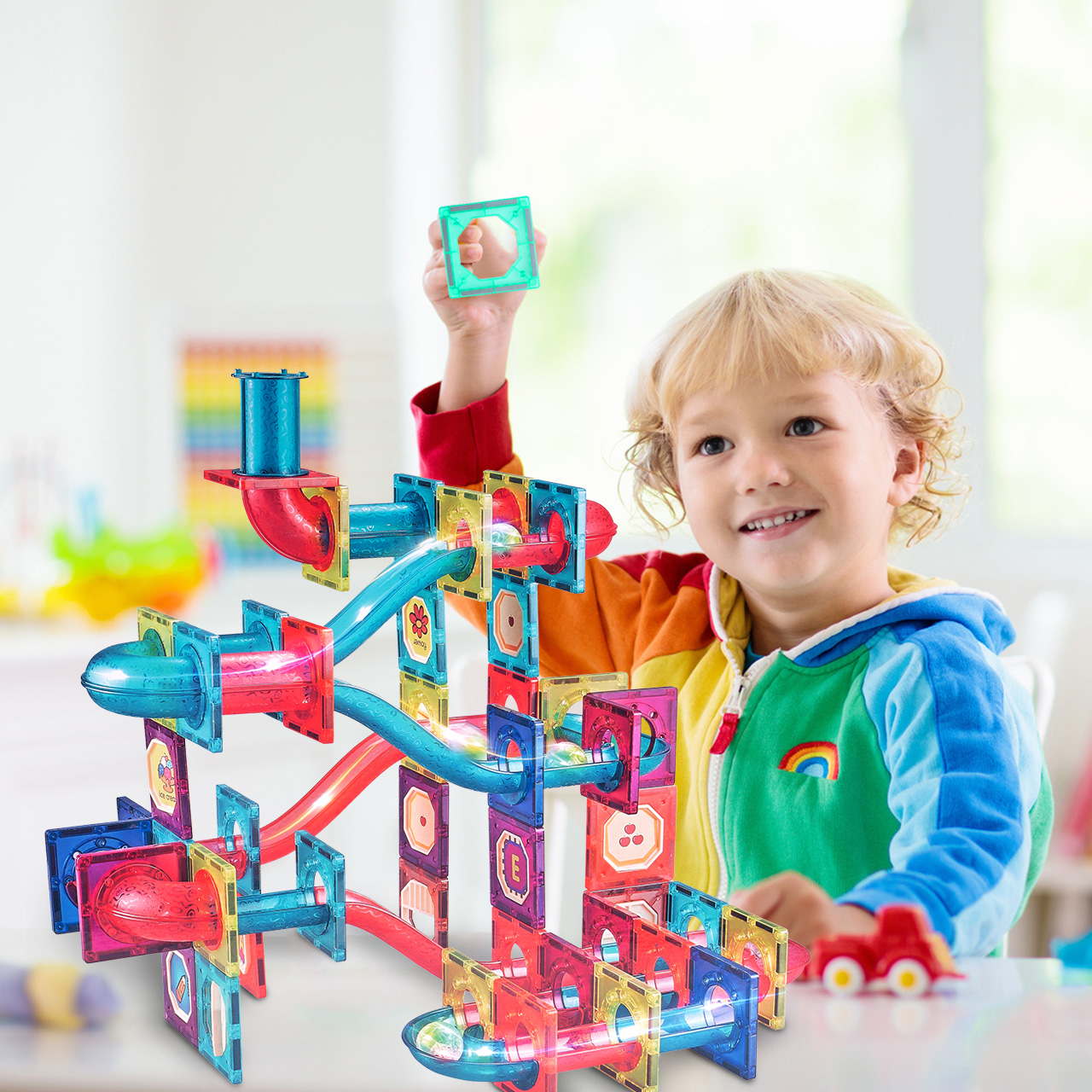 Klocki Magnetyczne 3D Świecące Konstrukcyjne Edukacyjne 125 elementów