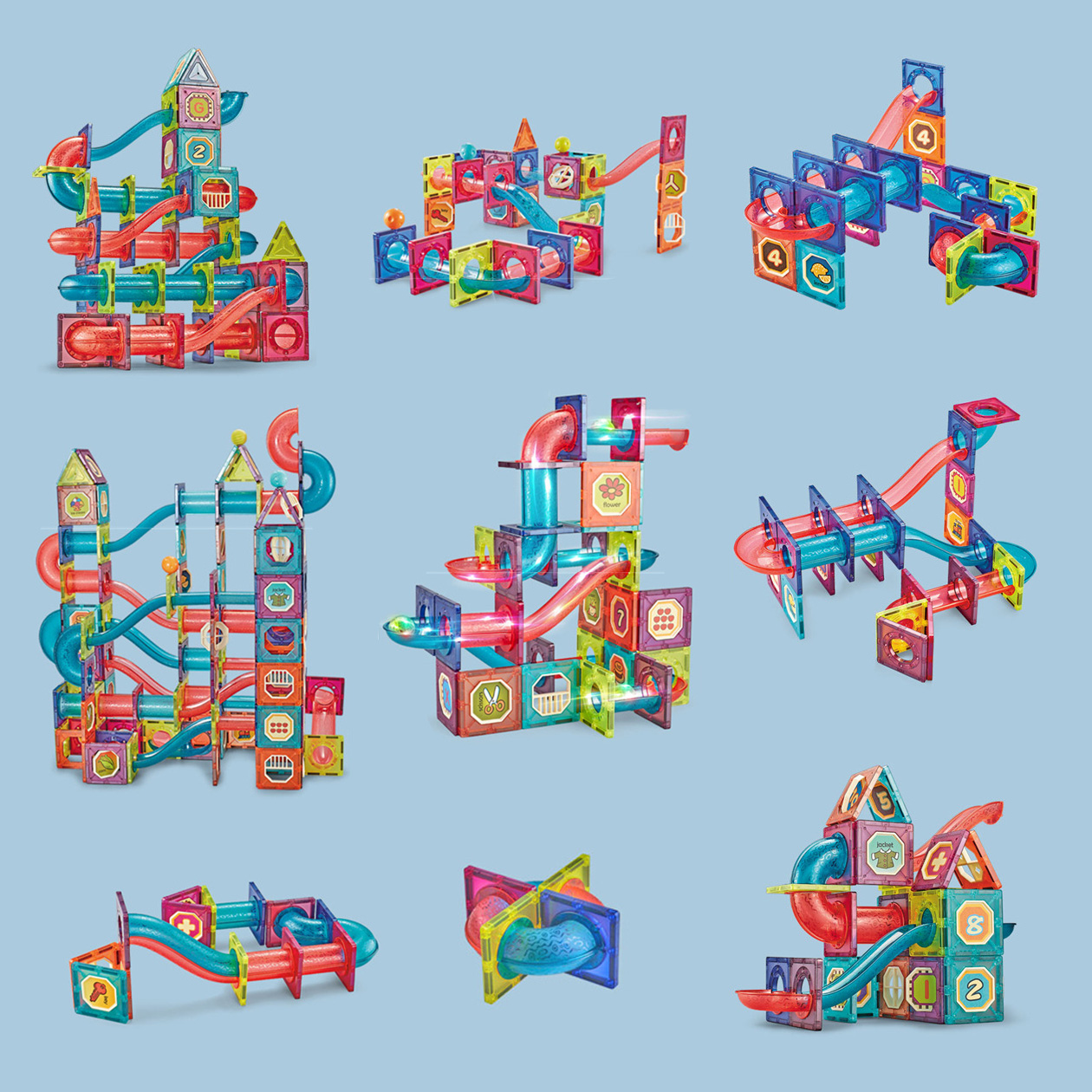 Klocki Magnetyczne 3D Świecące Konstrukcyjne Edukacyjne 83 elementy