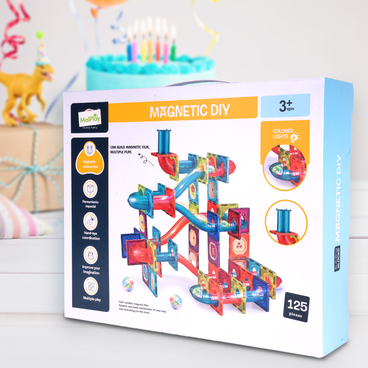 Klocki Magnetyczne 3D Świecące Konstrukcyjne Edukacyjne 125 elementów