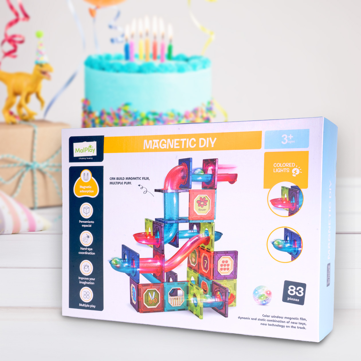 Klocki Magnetyczne 3D Świecące Konstrukcyjne Edukacyjne 83 elementy