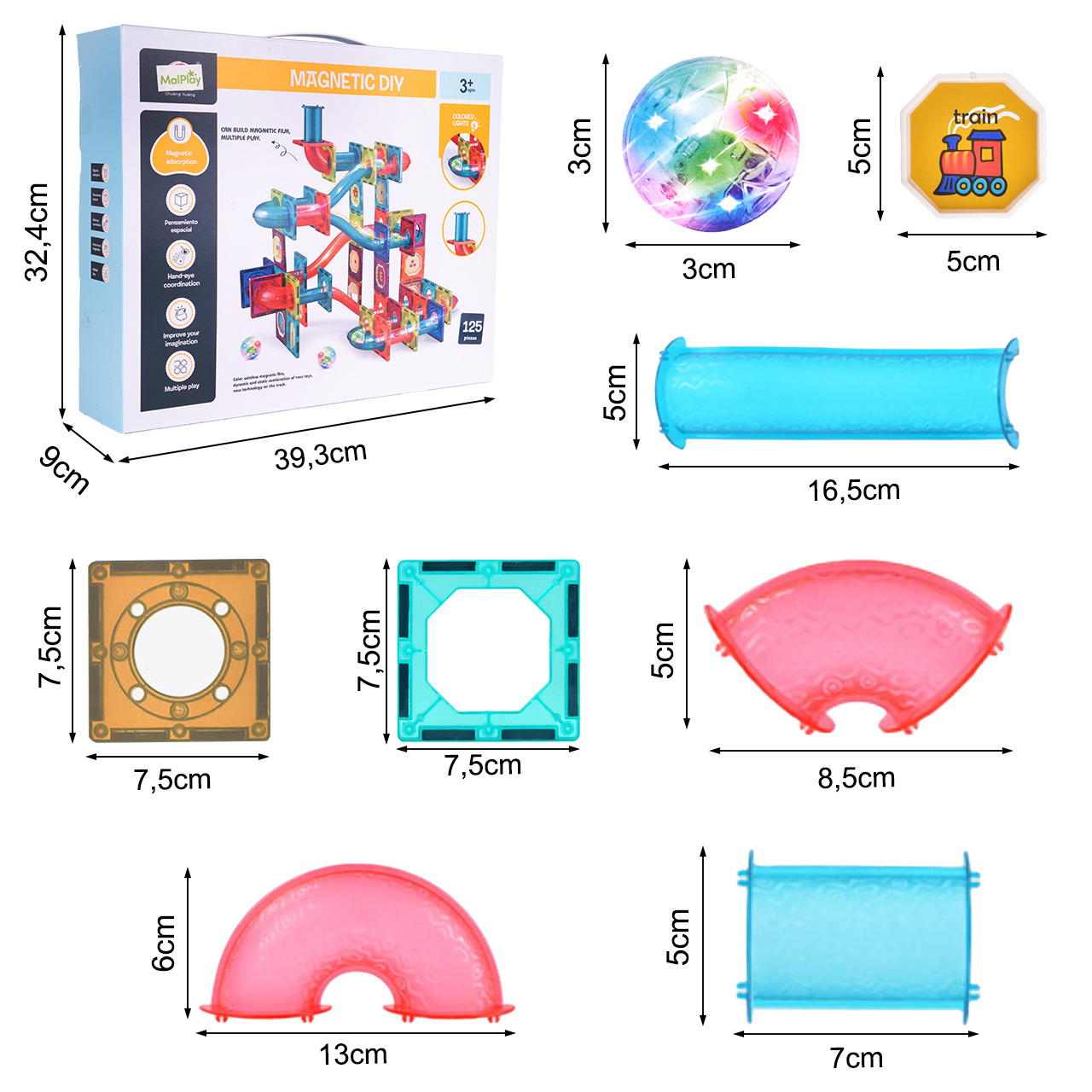 Klocki Magnetyczne 3D Świecące Konstrukcyjne Edukacyjne 125 elementów