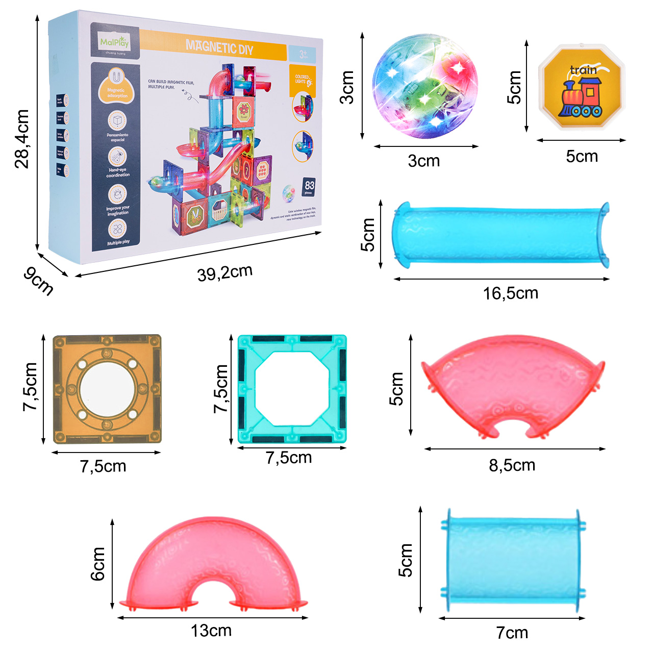 Klocki Magnetyczne 3D Świecące Konstrukcyjne Edukacyjne 83 elementy
