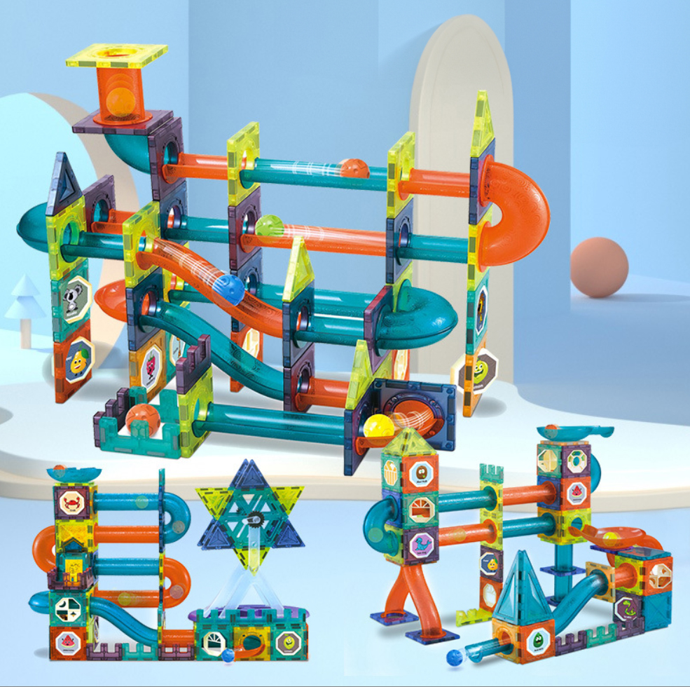 Klocki Magnetyczne Konstrukcyjne Świecące 3D Tor Kulkowy 110 elementów