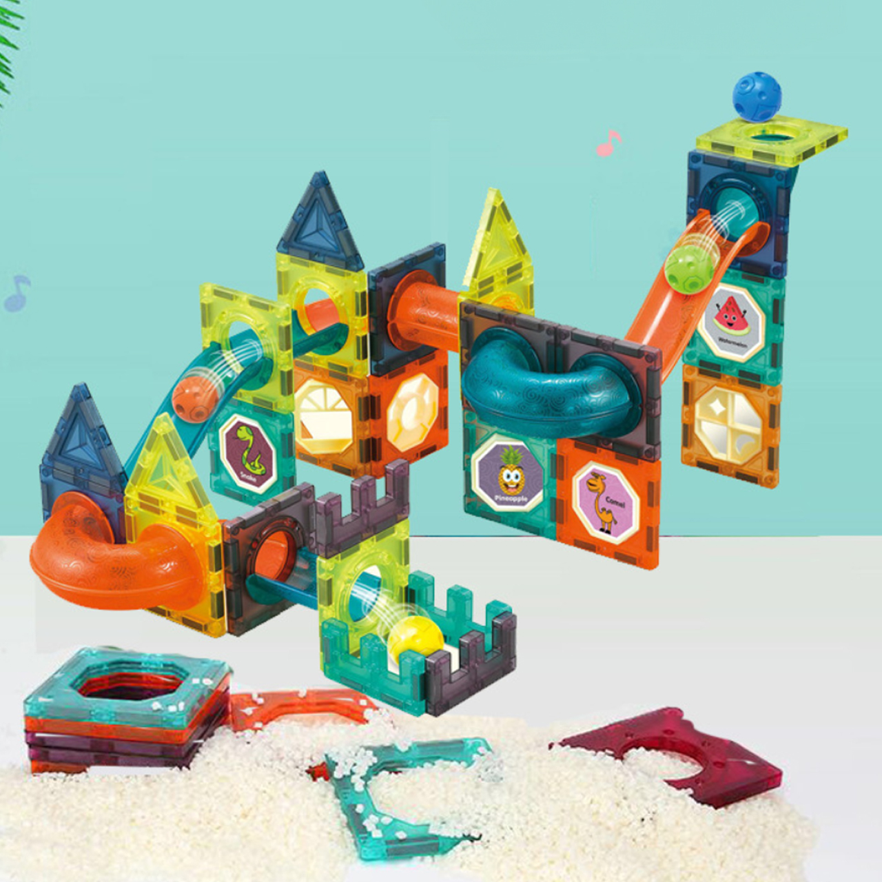 Klocki Magnetyczne Konstrukcyjne Świecące 3D Tor Kulkowy 110 elementów