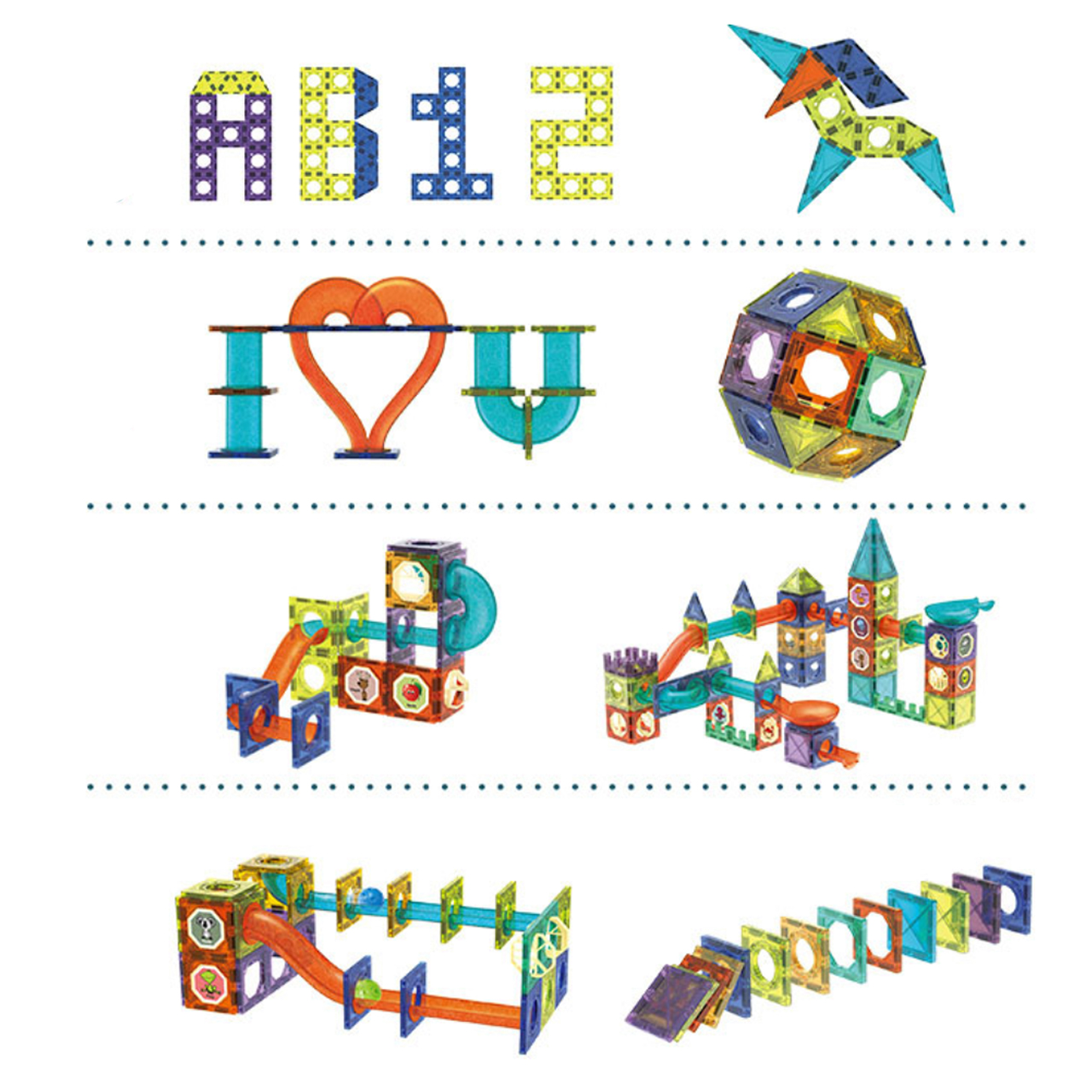 Klocki Magnetyczne Konstrukcyjne Świecące 3D Tor Kulkowy 110 elementów